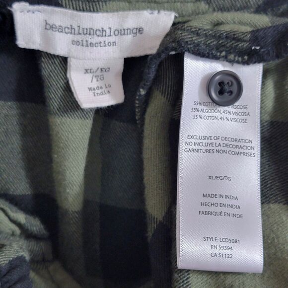 BeachLunchLounge Dress Womens XL Green Black Buffalo Check Flannel Long Sleeve - Picture 11 of 12